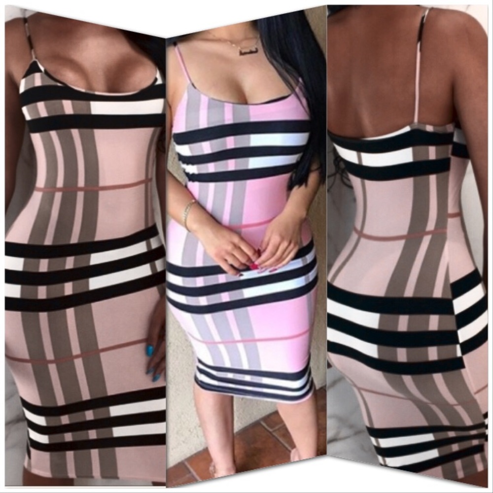 Pink white and black dress